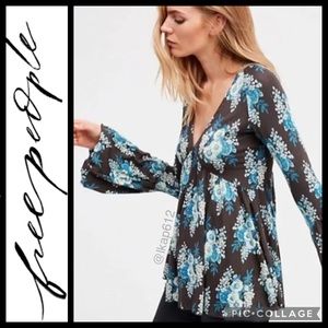 NWT Free People Speak Easy Printed Bell Sleeve Top